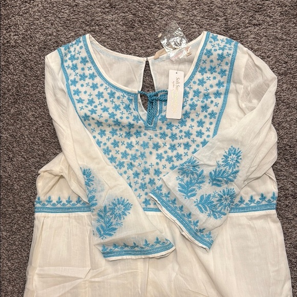 Soft Surroundings Blue and White Midi Dress XL Embroidered Brand New - Picture 5 of 7